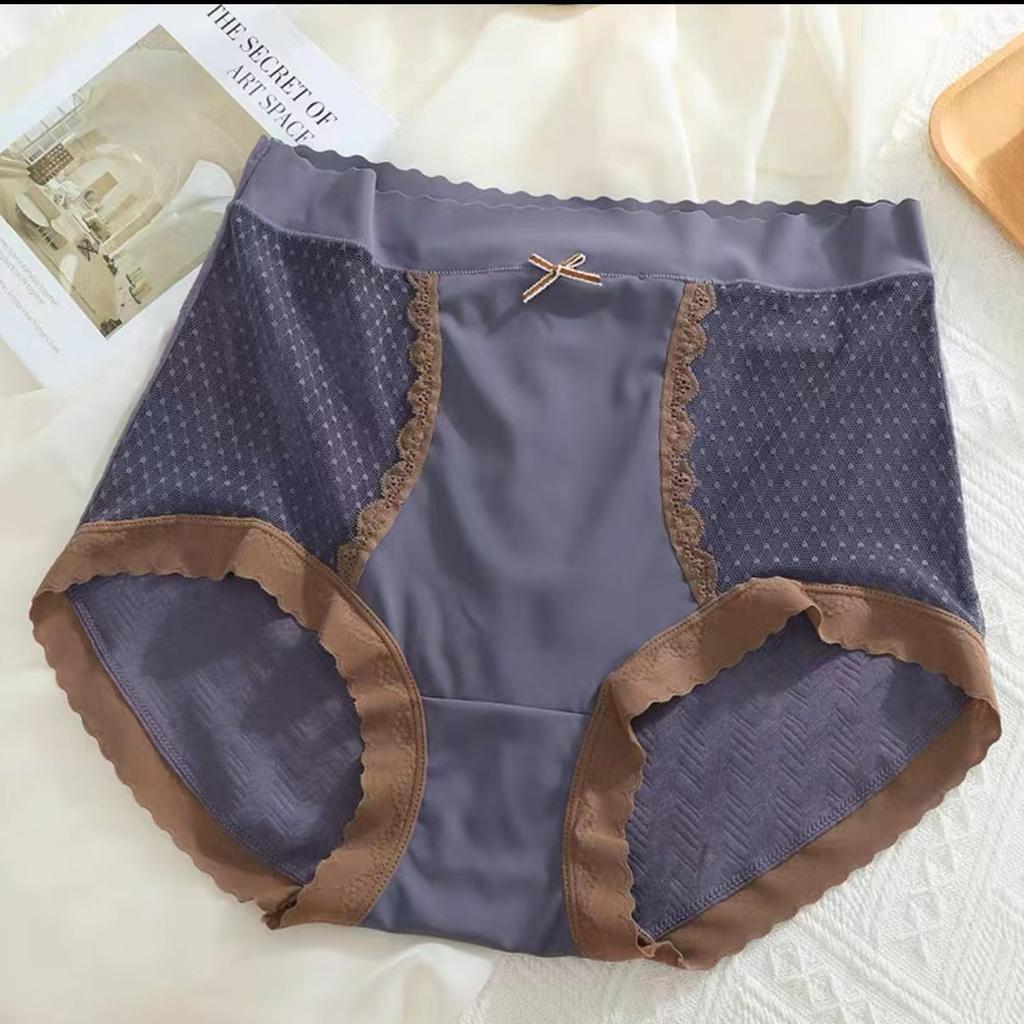 Women's Cotton Briefs Panties High Waist Sexy Lace Bowknot Panties Underwear Lingerie
