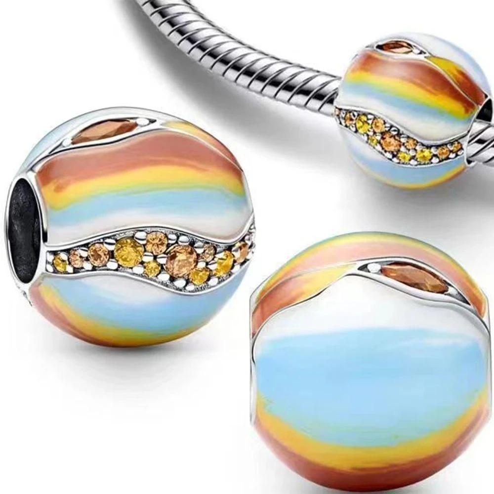 S925 Silver Lollipop Coffee Pot Charm Beads with Love Lock Key for DIY Women Bracelet Jewelry Boutique