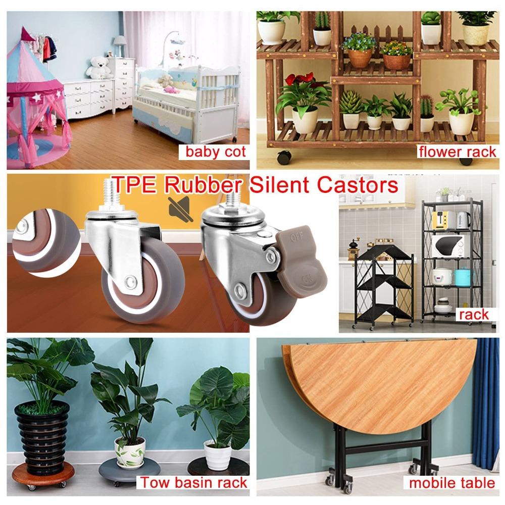4PCS 1.5" / 2" Wheel Furniture Castor TPE Rubber Rubber Castor New Replacement Castors Table Shelf