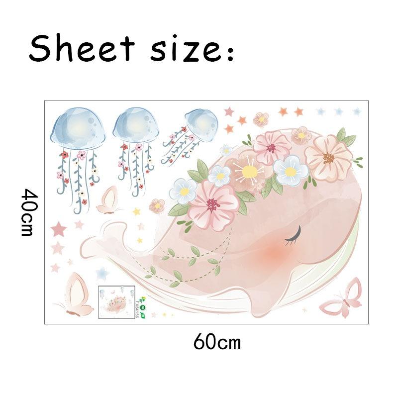 Новый милый розовый венок с китами, медуза, стикер на стену, детские комнаты, спальня, гостиная, украшения, фреска для домашнего декора, наклейки, обои