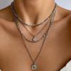 Women Necklace Multi-layered Coin Pendant Thick Hollow Chain Adjustable Length Electroplated Hip Hop