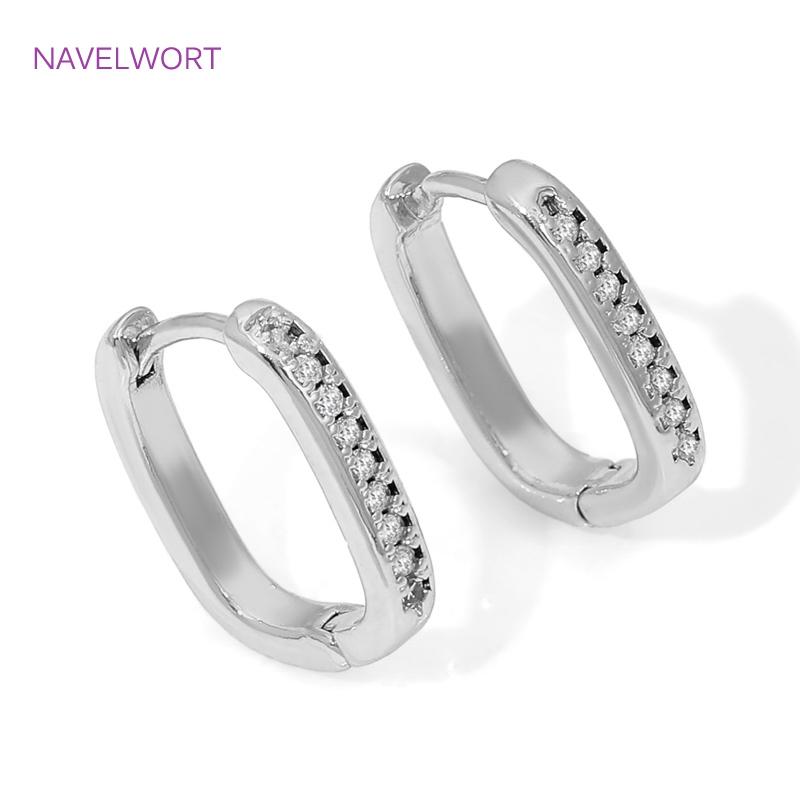 18K Gold Plated Brass U Shape Geometric Hoop Earring,Inlaid Zircon Earrings For Women Fashion Jewelry,Girl Gifts 2025