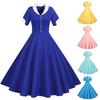 Women's Fashion Casual Slim Solid Colour Vintage Short Sleeve Suit Collar Big  Dresses