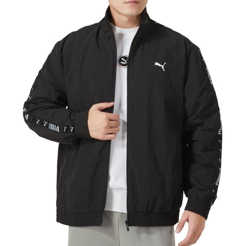 Puma Однотонная куртка с логотипом и принтом букв на молнии, воротником-стойкой, унисекс, черная 536771-01