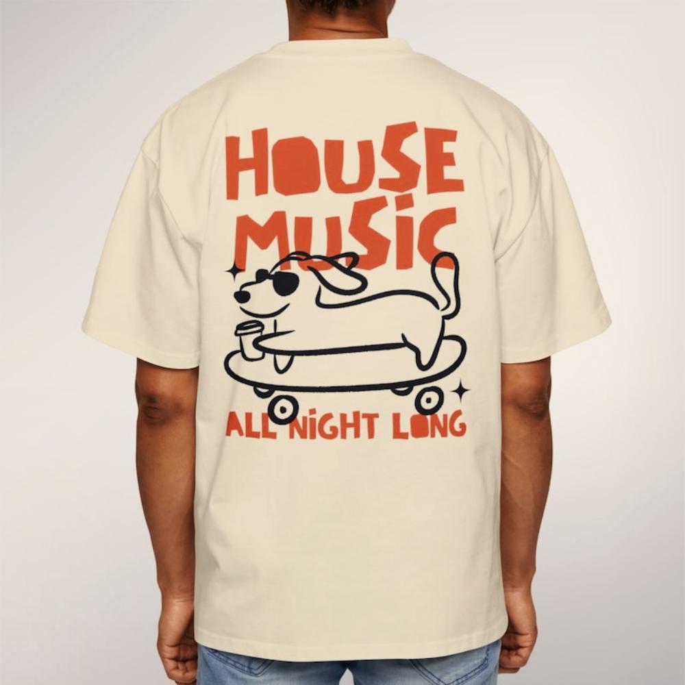 Мужская футболка с графическим принтом House Music All Night Long, хлопок, короткий рукав, для скейтбординга, любителей такс, модная, повседневная, для ежедневной носки