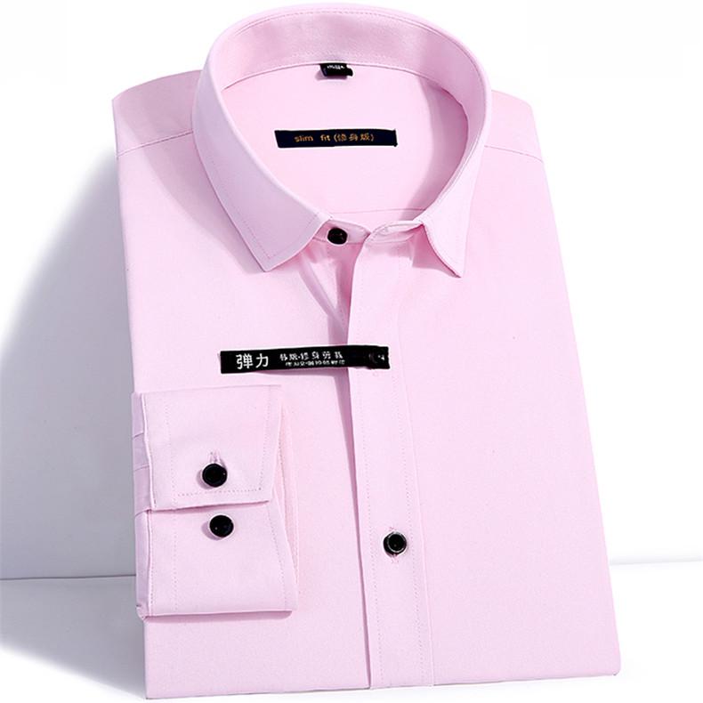 Отличные однотонные классические мужские рубашки с длинным рукавом и отложным воротником из бамбукового волокна, эластичные облегающие рубашки для социальных сетей
