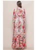 Women's Retro Court Style V-neck Dress with Lace-up Waist, Lantern Sleeves, Floral Print, and Large Hem - 2026 Collection