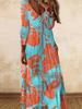 European and American women's clothing temperament new plant flower printing long-sleeved women's dress
