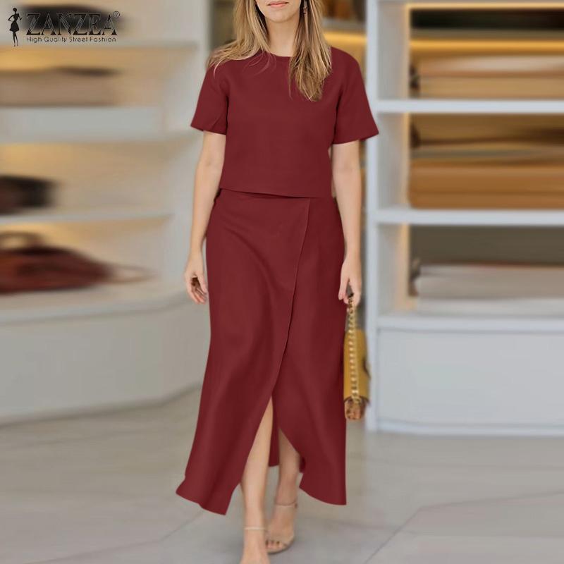 ZANZEA Women Short Sleeve T-Shirts and Skirts Two Piece Sets