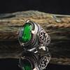 925 Ayar Gümüş Detaylı İşçilik Kristal Kesim Yeşil Zirkon Мужское кольцо из стерлингового серебра 925 пробы