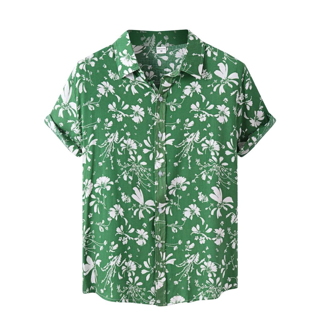 Мужская летняя повседневная рубашка с цветочным принтом в гавайском стиле с коротким рукавом для пляжного отдыха