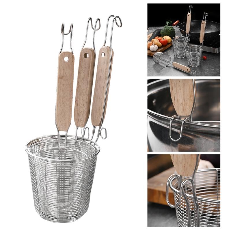 Multifuntional 201Stainless Steel Food Strainer Basket with Ergonomic Handle Suitable for Steaming and Blanching