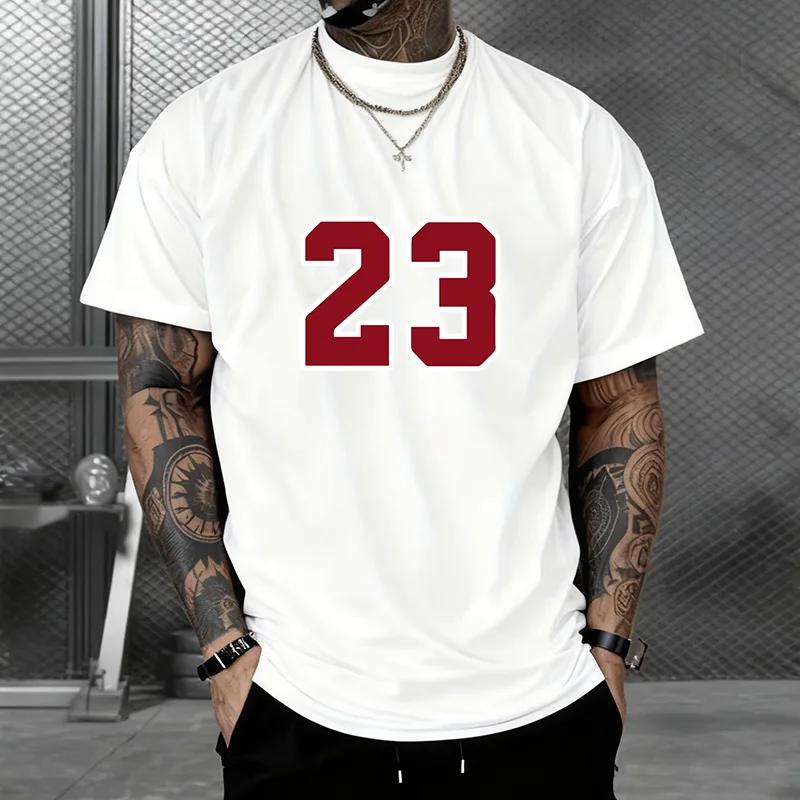 2026 Fashion Minimalist Print 23 Digital Design Mens TShirt Mature Casual Sporty Streetwear 100 Cotton Short Sleeve Shirt