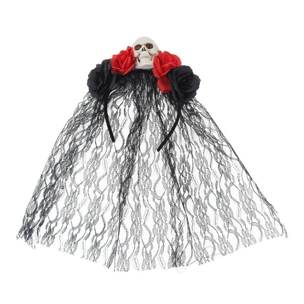 Black Halloween Headband Gothic Cosplay Headdress Funny Rose Skull Hair Band Girl