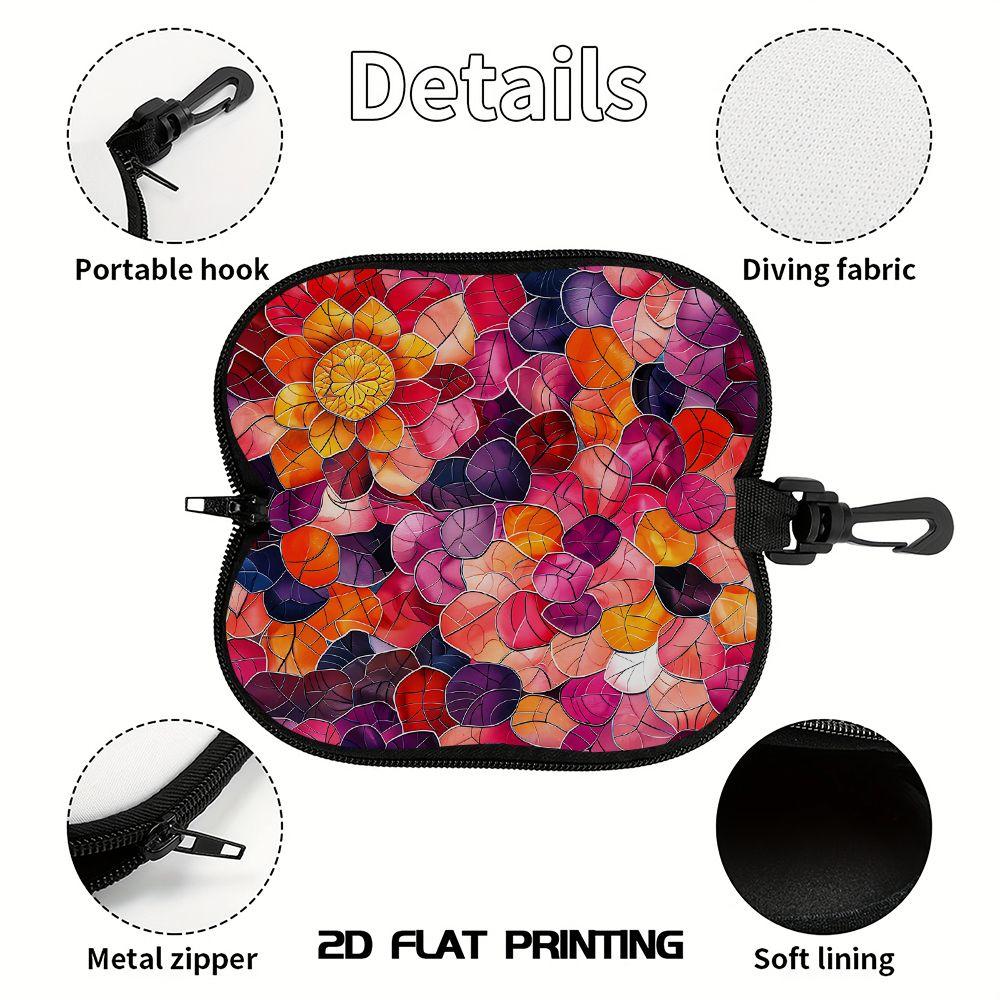 2D-Colorful Mosaic Flower Pattern Protective Sunglasses Case, Soft PU Leather Eyeglasses Storage Pouch, Portable Travel Eyewear Bag Holder for Women