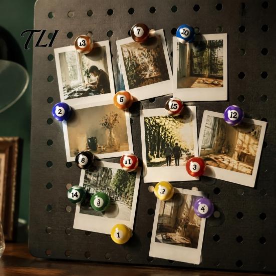 Decorative Fridge Magnet 15Pcs/Set Mini Billiard Ball Magnet, 3D Pool Memo Resin Note Photo Holder, for Whiteboard Locker Refrigerator Door