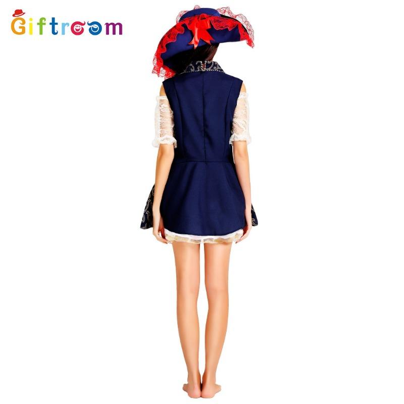 Тематическая вечеринка на Хэллоуин Взрослый Женский Сексуальный Синий Узор Пиратская Игровая Униформа Соблазн Костюм для Сценического Выступления