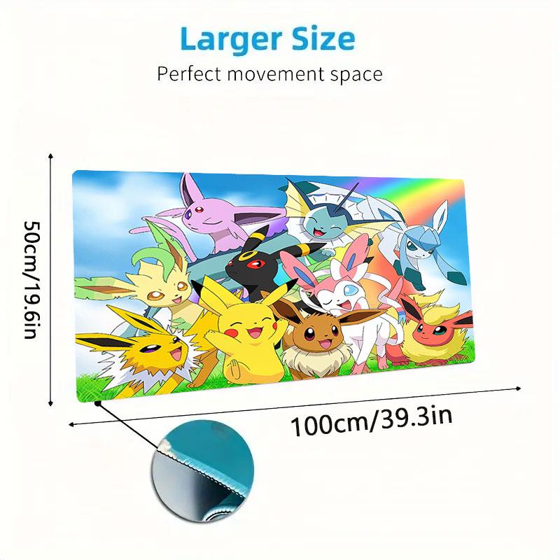 Cartoon Pokemon Mouse Pad, Large Gaming Desk Mat, Non-slip XXL Mousepad for Laptop & Tablet, Mini PC Playmat with Stitched Edges