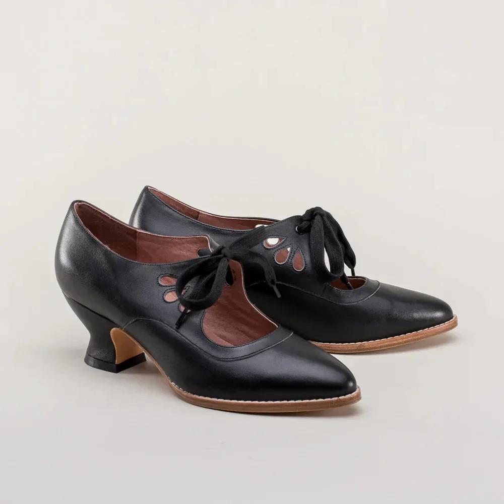 2024 2024 Женские туфли-лодочки Mary Jane Shoes Европейские и американские новые элегантные туфли на низком каблуке со шнуровкой Большие женские туфли 2024 Весна