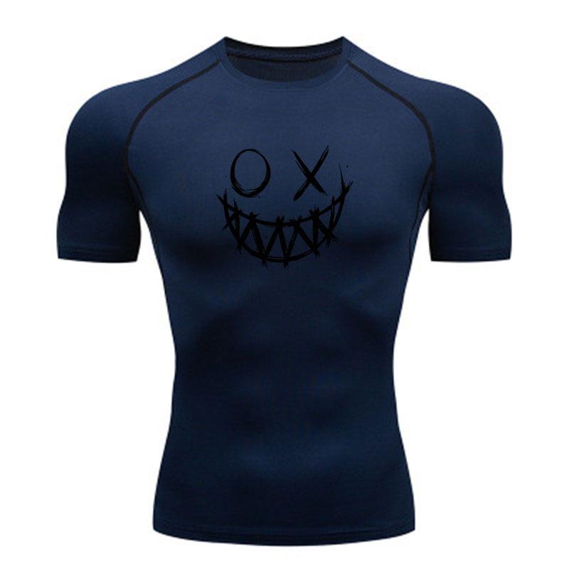Men's Compression Athletic T-Shirt, Casual Stylish O X Stitc