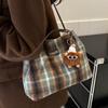 Шерстяная клетчатая сумка для женщин на осень и зиму, новая ретро-сумка для студентов, повседневная сумка большой вместимости на одно плечо подмышкой