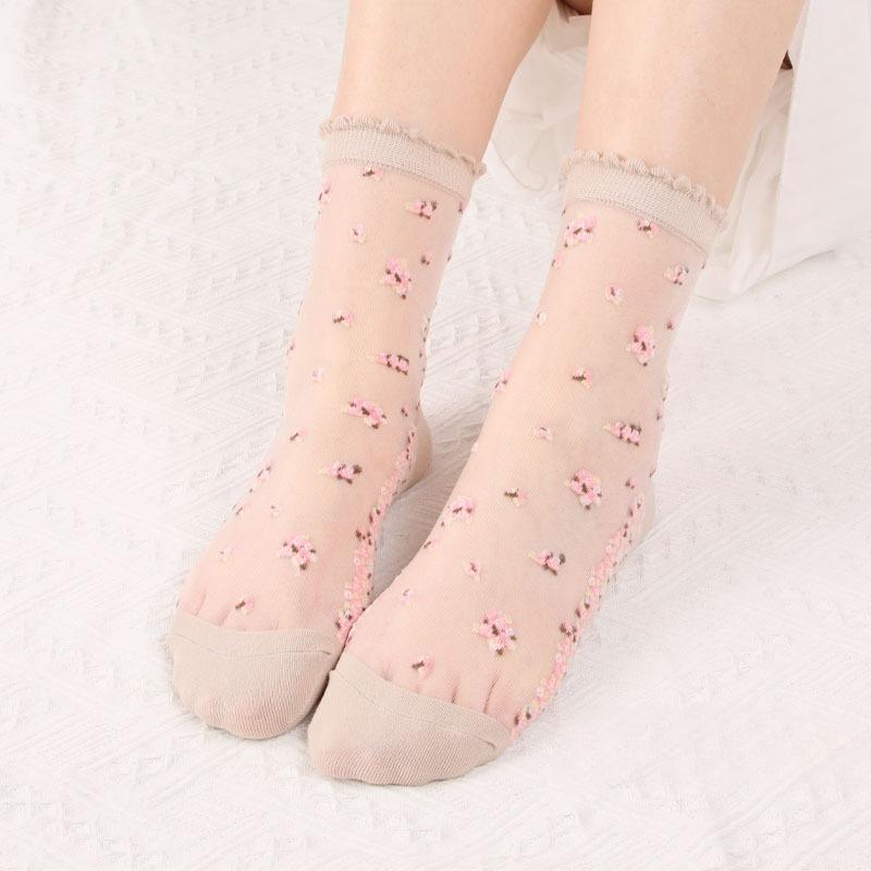 2 пары женских летних цветочных тонких прозрачных эластичных дышащих хлопковых носков