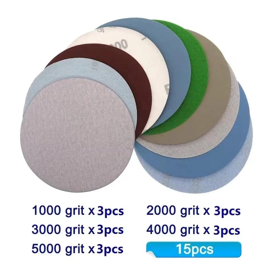 15pcs 125mm Sanding Discs (Grit 1000-5000) - Hook & Loop Sandpaper Rounds for Fine Polishing & Surface Finishing