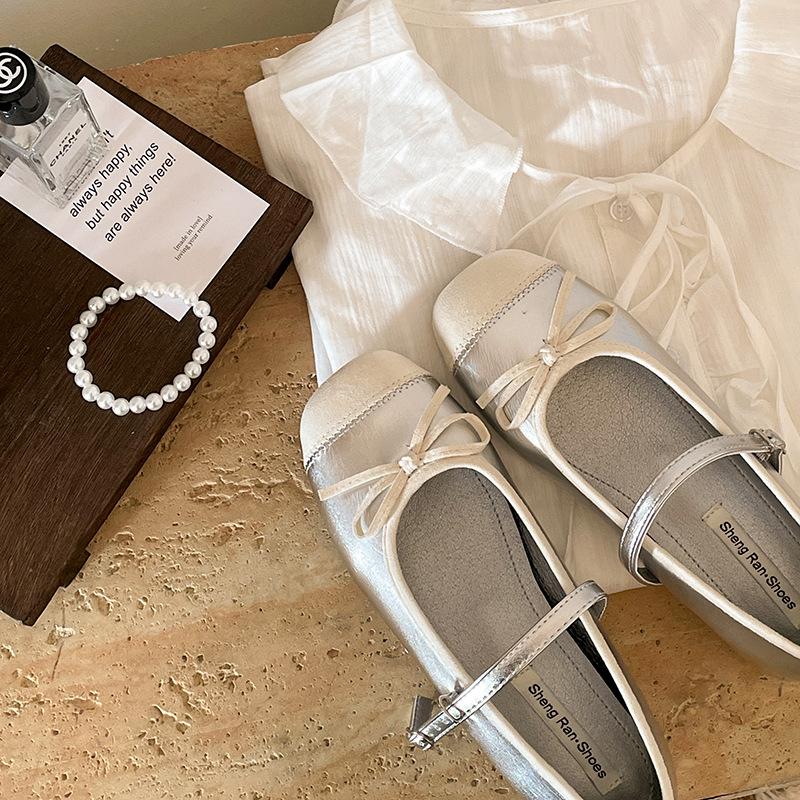 Туфли-лодочки женские в стиле ретро-балетки с плоским дном и неглубоким носком 2025 года, универсальные туфли Мэри Джейн с круглой подошвой и мягкой подошвой