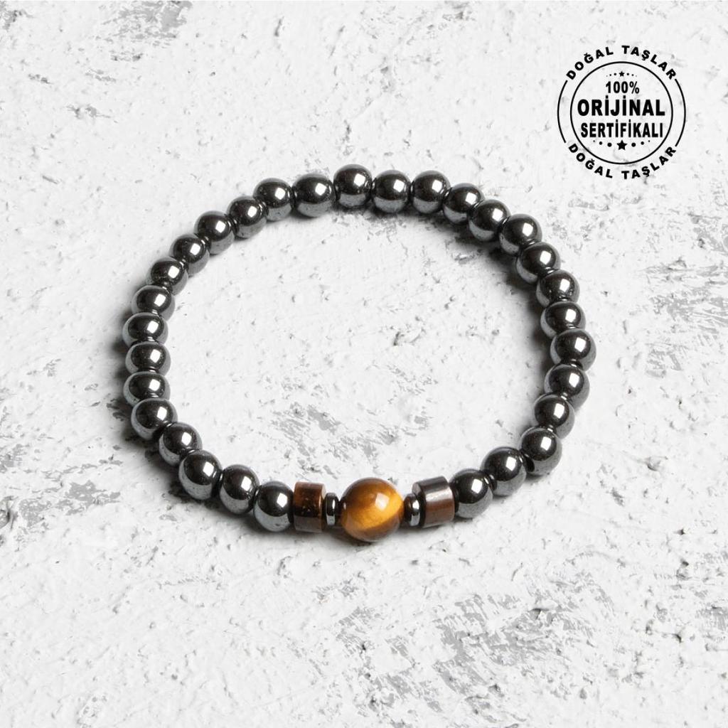 Сертифицированный оригинальный браслет из натурального камня с гематитом «Тигровый глаз»
