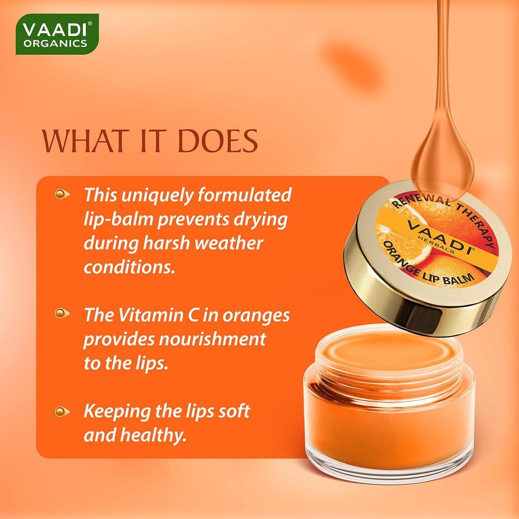 Vaadi Herbals Orange Shea Butter Lip Balm Moisturizing Lip Care For Soft Smooth Lips With Vitamin E & Jojoba Oil 10 g X Pack Of 4