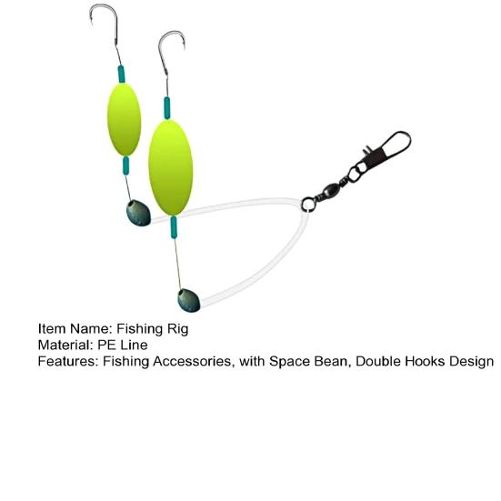Carp Fishing Rig with Double Hooks Reverse Bottom Line Offshore Surf Saltwater Fishing Rig with Space Bean Fishing Accessories