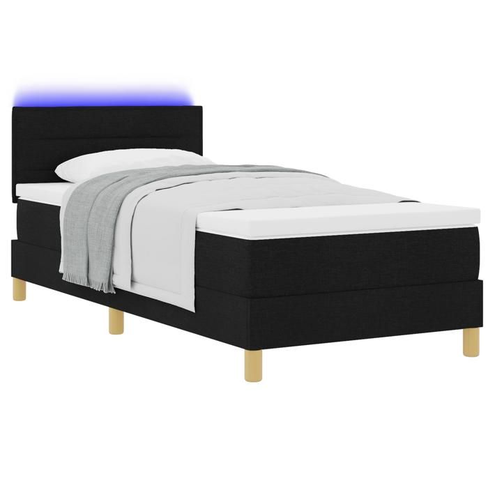 VidaXL lit à ressort avec matelas & LED noir 90x200 cm tissu 3342333