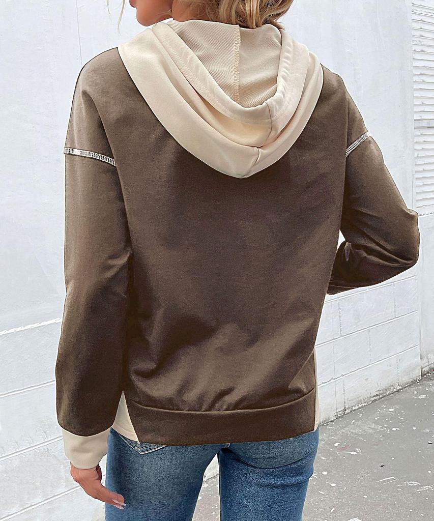Autumn 2026 Women's Color Block Hooded Pullover with Pockets
