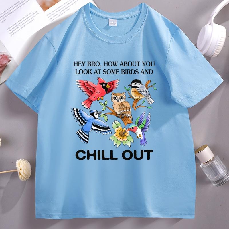 Chill Birds Unisex Tshirt Unisex Unisex Casual Graphic T Shirts Cotton Short Sleeve Round Neck Tshirt Unisex Cool Streetwear Tees
