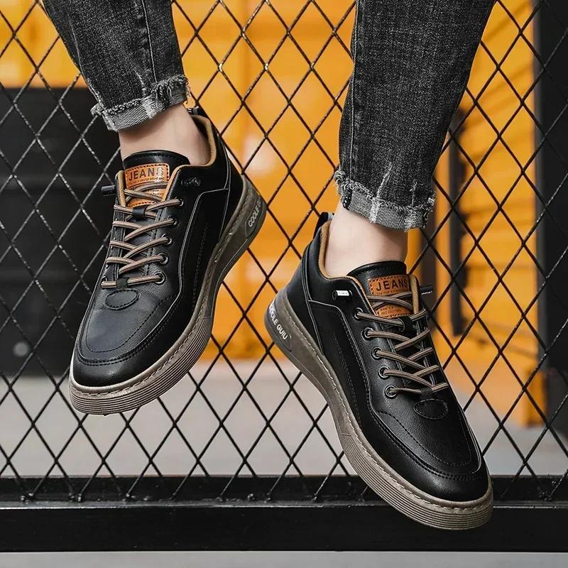 Портативность Модные однотонные удобные мягкие плоские повседневные туфли Hombre Мужские кожаные туфли Нескользящие износостойкие спортивные туфли