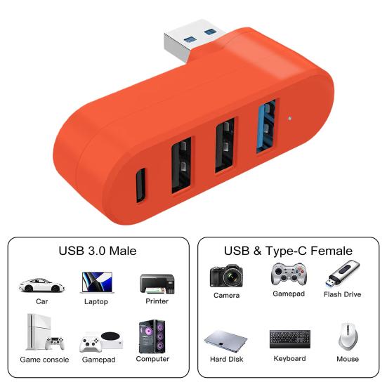 4-портовый USB 3 Скорость передачи Универсальный хаб 5 Гбит/с Подключи и работай Вращаемый на 180 градусов USB
