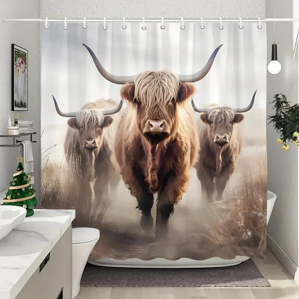 Сельскохозяйственные животные, горные коровы, занавеска для душа, деревенский деревенский фермерский дом, планка, винтажный стиль, моющиеся занавески для душа, декор для ванной комнаты