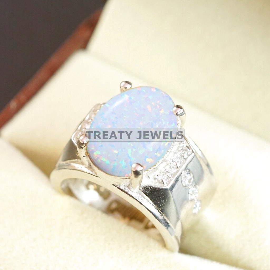 Opal Oval Cut Gemstone With 925 Sterling Silver Ring For Men's #B364 JL375682062735