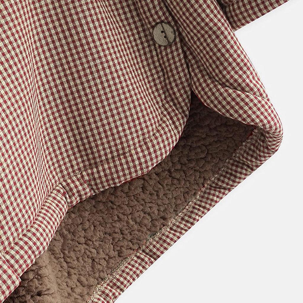 Plus Size Winter Warm Women Vintage Plaid Asymmetrical Button Hooded Outwearcoat