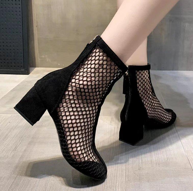 Мода 2024 Лето Ботильоны Zapatos Chaussures Femme Молния Квадратный Высокий Каблук Леопард Женская Обувь Женские Сетчатые Замшевые Ботильоны Размер 43