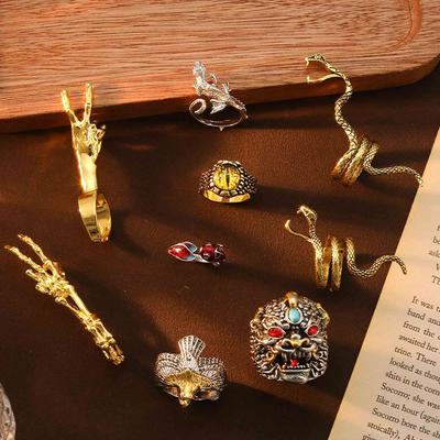 Кольцо «Глаз дьявола» на питоне Двухцветный орел, Властный и забавный дьявольский знак зодиака с регулируемым размером