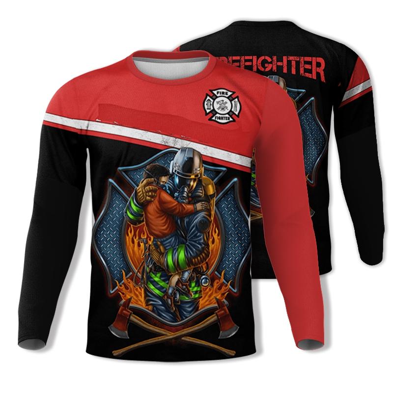 Осенняя мужская футболка с круглым вырезом и графическим принтом пожарного, повседневный пуловер большого размера с длинными рукавами, модная уличная мужская одежда