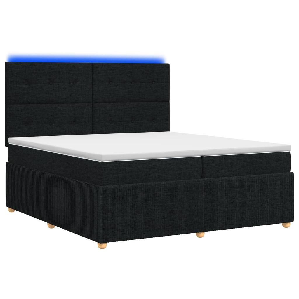 LED Boxspring Bed with Mattress Black 200 x 200 cm Fabric