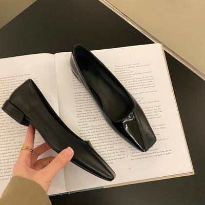 Туфли-бини с плоским дном и квадратным носком, женская обувь, весна 2025, черные туфли для пригородных поездок на низком каблуке в стиле ретро для бабушек