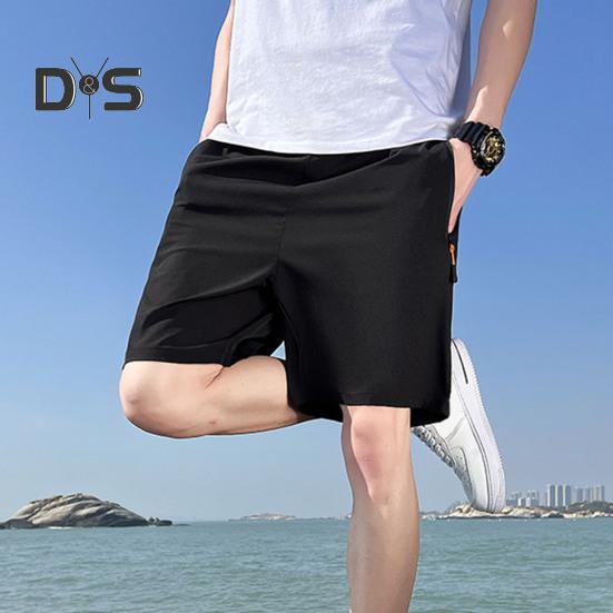 Мужские спортивные шорты, однотонные, прямые, с эластичной резинкой на талии, повседневная одежда, карманы на молнии, ретро, ​​тонкие летние шорты выше колена, мужская одежда