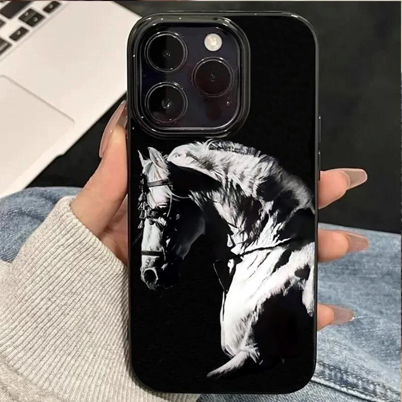 Художественный Черно-Белый Дизайн Лошади Чехол Для Телефона Для iPhone 11 12 13 14 15 16 17 Pro Max 16E 17 Air X XR XS Max 7 8 Plus Чехол