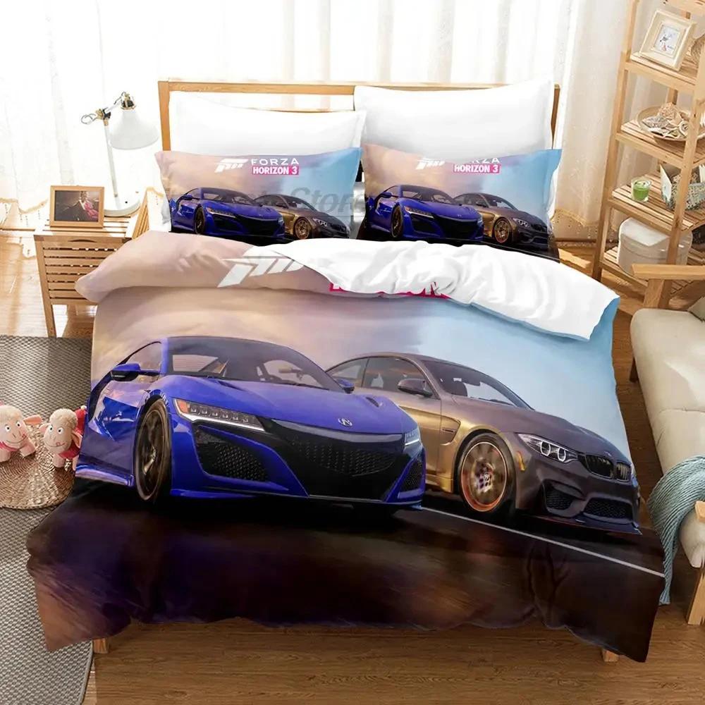 Постельное белье с 3D-принтом спортивного автомобиля Forza для спальни мальчика, одинарное, двуспальное, размера квин-сайз, кинг-сайз, пододеяльник, наволочка