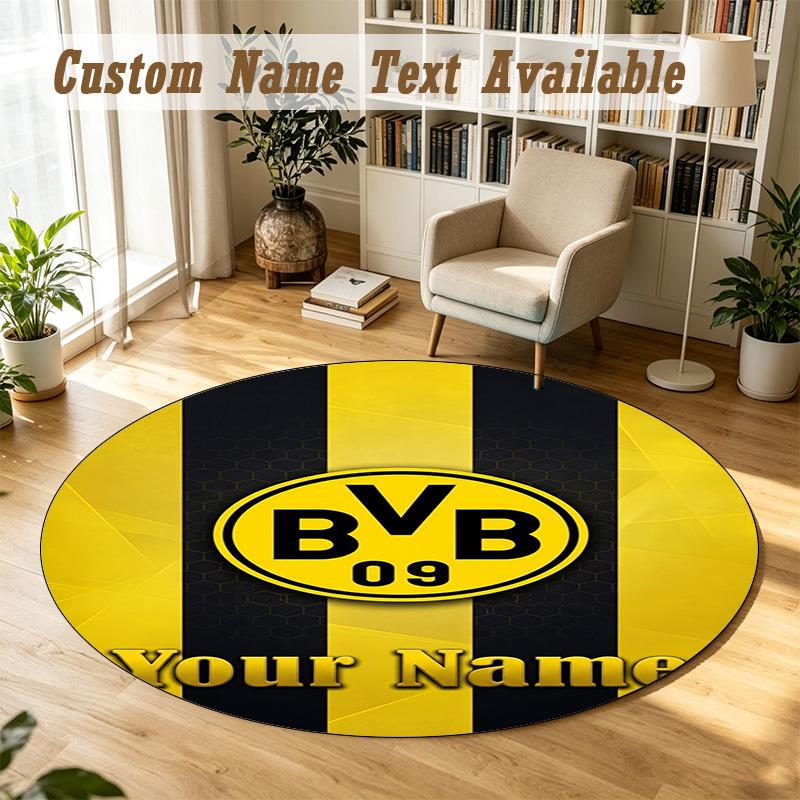 Round Rug Custom NameBorussia Dortmund Pattern Non Slip Carpet Home Floor Decor