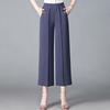 Mom's Casual Cropped Pants Straight Leg High Waist Summer Ice Silk Women's Wide Leg Pants for Middle-aged and Elderly People