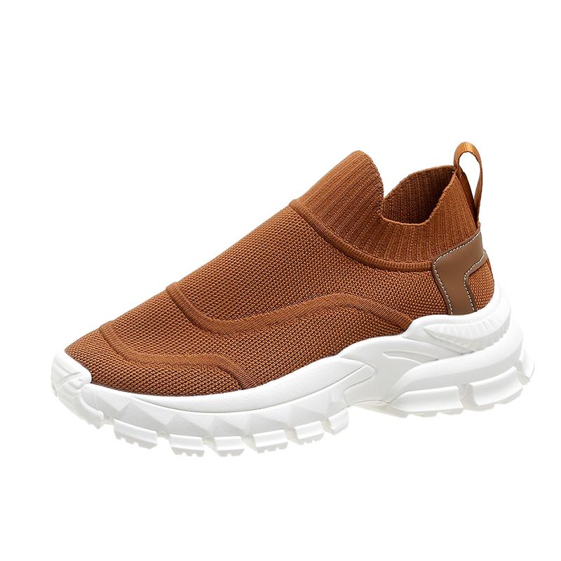 Lucyever эластичные трикотажные кроссовки на танкетке женские спортивные дышащие сетчатые вулканизированные туфли женские на платформе слипоны для ходьбы Mujer